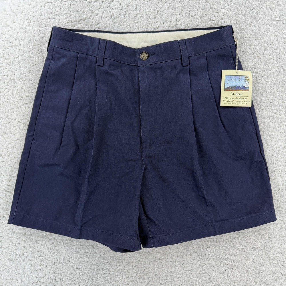 L.L.Bean Shorts Mens 31 Blue Chino Wrinkle Resistant Pleated 6 Inseam Casual NWT